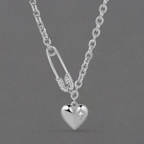 Silver 925 Heart & Pin Necklace - Picture 1 of 5